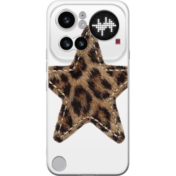 Kompatibelt Mobildeksel til Nothing Phone 4a Pro Stjernemotiv med brunt og svart leopardmønster samt dekorative sømdetaljer brun