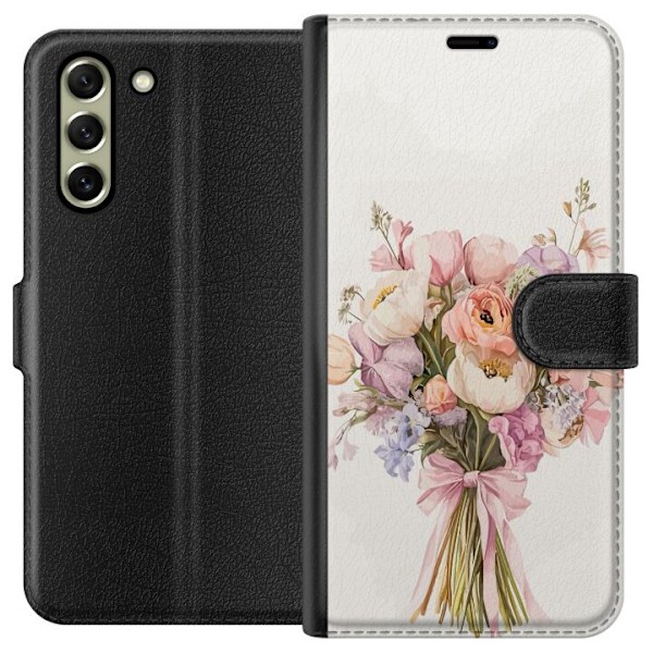 Samsung Galaxy S21 FE 5G Plånboksfodral Mobilskal med färgglad blombukett i romantisk stil