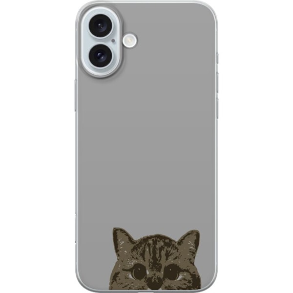 Apple iPhone 16 Plus Genomskinligt Skal Grå Kattblick – stilren kattdesign med grå bakgrund