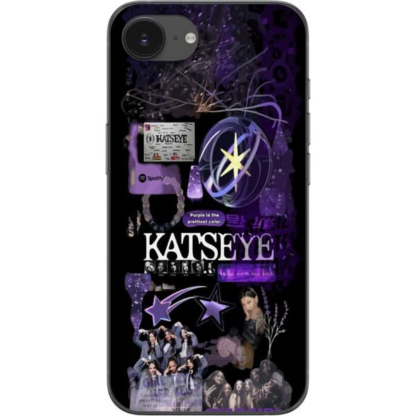 Kompatibelt Mobildeksel til Apple iPhone 17e KATSEYE i lilla collage med gruppebilder, stjerner, logo og glitrende nostalgiske detaljer lila