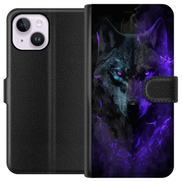 Kompatibelt Lommeboketui til Apple iPhone 15 Plus Ulve Lilla