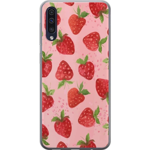 Samsung Galaxy A50 Genomskinligt Skal Strawberry Dreams – jordgubbsmönster i retrostil