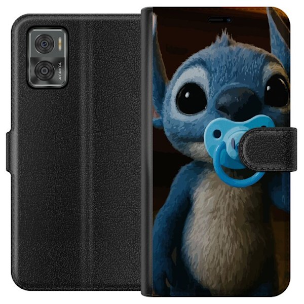 Motorola Moto E22i Tegnebogsetui Stitch & Napp - babytema med sød karakter