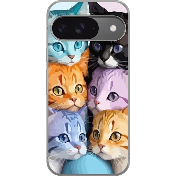 Google Pixel 9 Gennemsigtig cover Farverige Katte