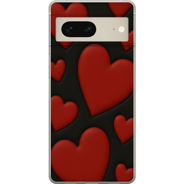 Google Pixel 7 Läpinäkyvä kuori Punaiset Samettisydämet