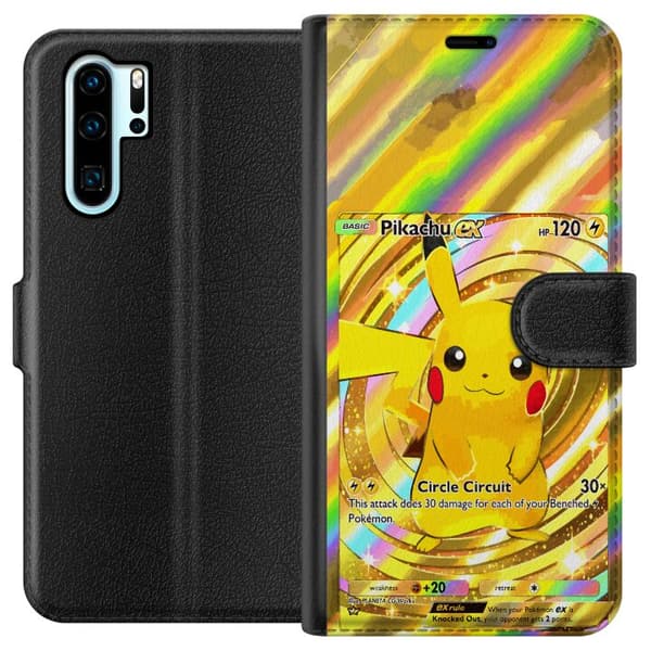Kompatibelt Lommeboketui til Huawei P30 Pro Gullig Pikachu EX samlebilde med regnbueeffekter gull
