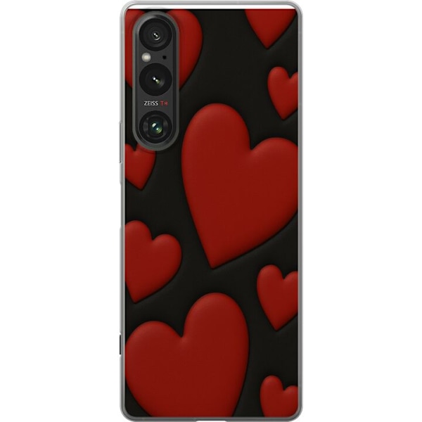 Sony Xperia 1 VI Gennemsigtig cover Rød Fløjlshjerter
