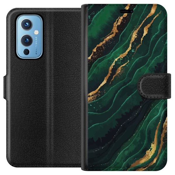 OnePlus 9 Lommeboketui Marmor Gull Grønn