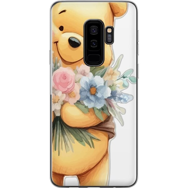 Samsung Galaxy S9+ Läpinäkyvä kuori Nalle Puh kukkien kanssa - klassinen lasten suosikki kukkivassa keväisympäristössä