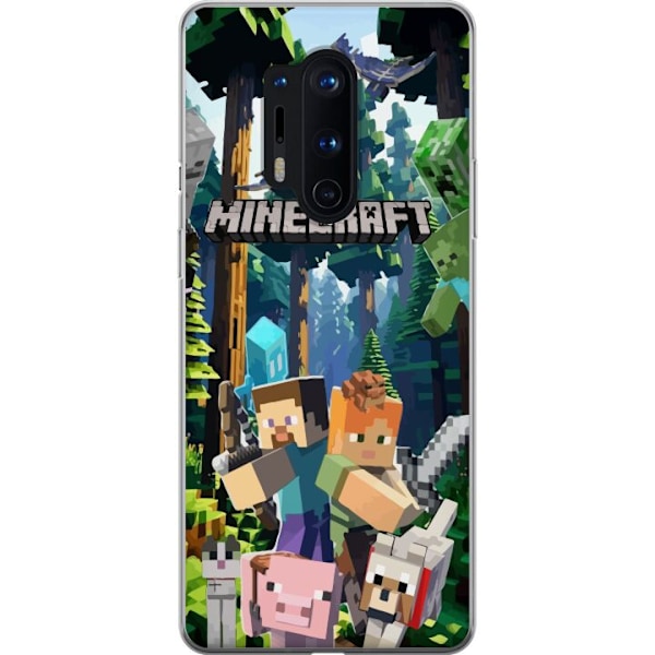 OnePlus 8 Pro Läpinäkyvä kuori Minecraft-matkapuhelinkotelo metsällä ja pikselityylisillä hahmoilla