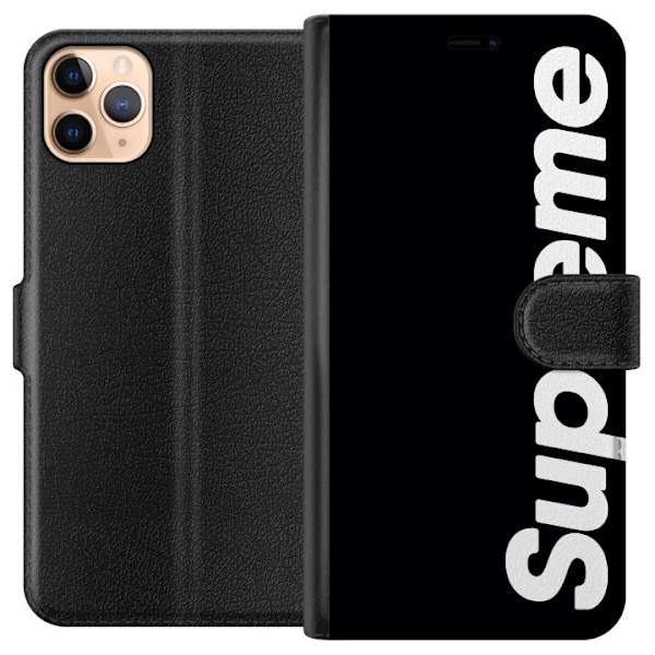 Apple iPhone 11 Pro Max Tegnebogsetui Supreme Sort Hvid Streetwear Design Klassisk Modeikon Trend Urban Stil Grafiskt Motiv Populær