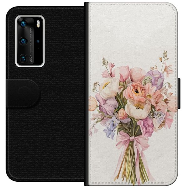 Huawei P40 Pro Plånboksfodral Mobilskal med färgglad blombukett i romantisk stil