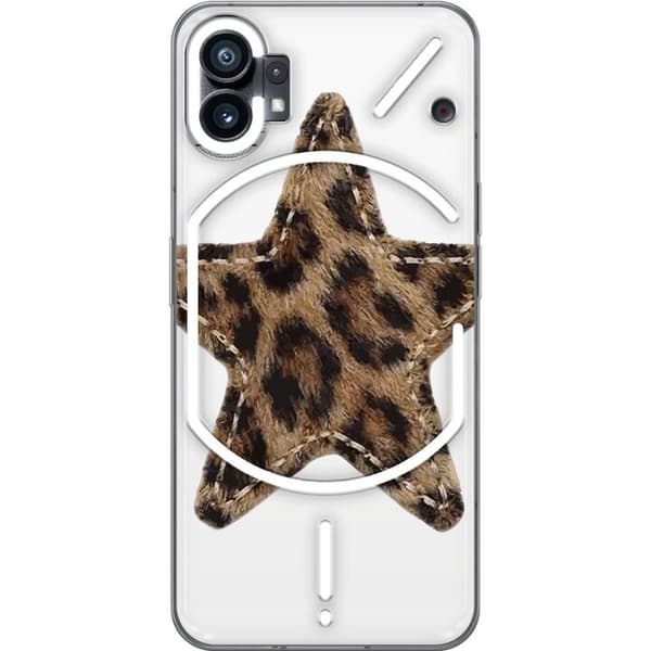 Kompatibel Mobilcover til Nothing Phone (1) Stjernemotiv med brunt og sort leopardmønster samt dekorative sømdetaljer brun