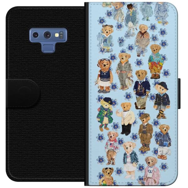 Kompatibel Tegnebogsetui til Samsung Galaxy Note9 Søde bamser i trendy tøj med blå blomster blå