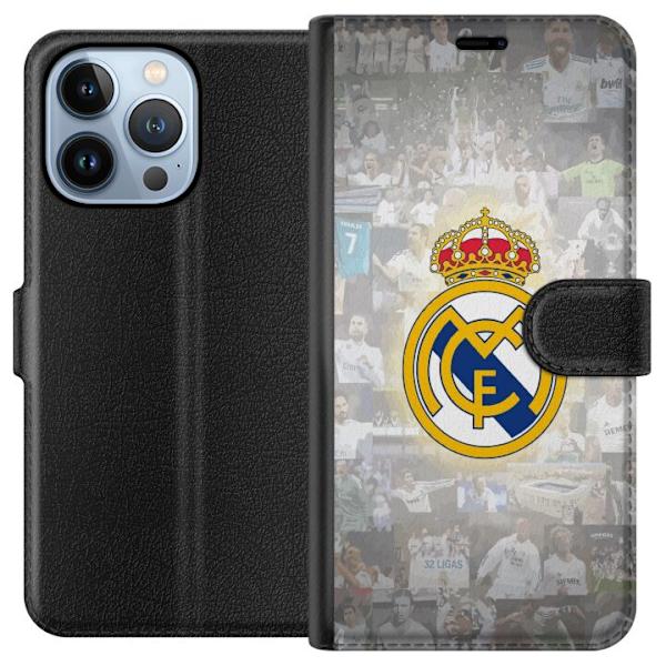 Apple iPhone 13 Pro Lompakkokotelo Real Madrid -emblem Jalkapallokerho Tunnuksella Valkoinen Kulta Design Mestarien Liiga Mestari La Liga Fanit Ikonin