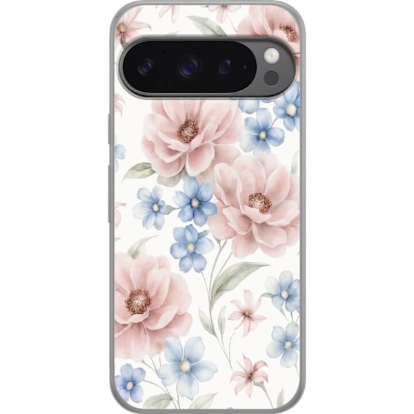 Google Pixel 9 Pro XL Genomskinligt Skal Romantiska blommor