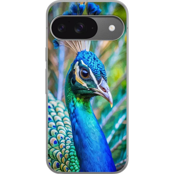 Google Pixel 9 Pro Läpinäkyvä kuori Pavun Sulat Värikäs Design Lintuaihe Eksoottinen Graafinen Suunnittelu Luonto Ylellinen Koristelu