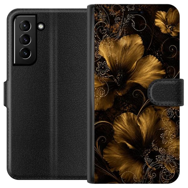 Kompatibel Tegnebogsetui til Samsung Galaxy S21+ 5G Gylden Noir-blomstring sort