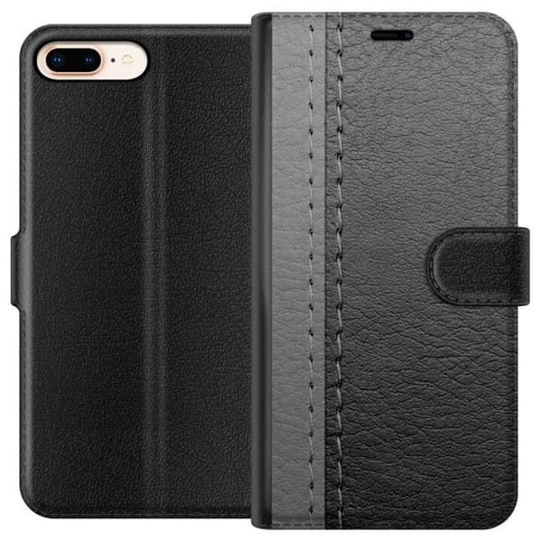 Kompatibelt Lommeboketui til Apple iPhone 8 Plus Sort & Grå Lær
