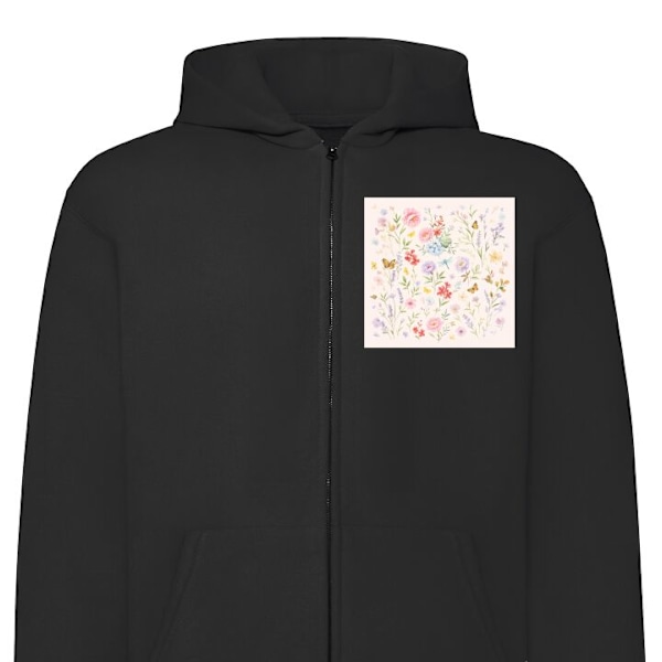 Zip-Hoodie | Hættetrøje med Lynlås til Voksne Blomster sort XL