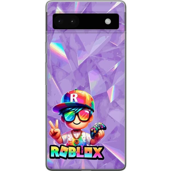 Kompatibelt Mobildeksel til Google Pixel 6a Fargerik gamerfigur med spillkontroll, solbriller og regnbuedetaljer lila