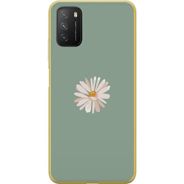 Xiaomi Poco M3  Genomskinligt Skal Grön Minimalblomma – stilren blomma på grön bakgrund