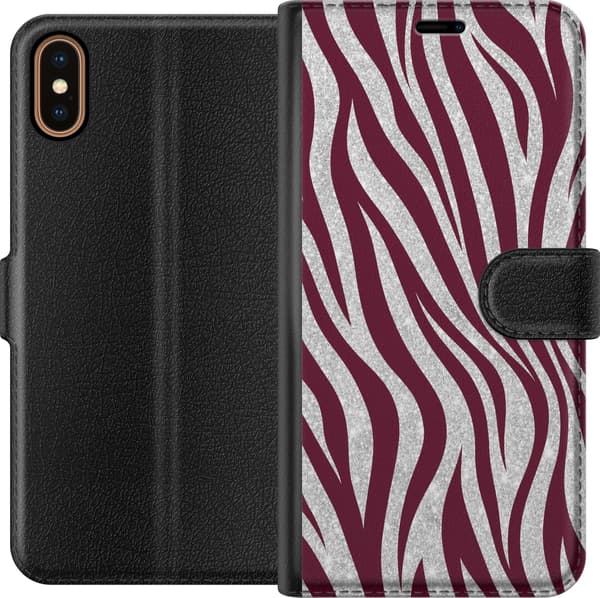 Kompatibel Tegnebogsetui til Apple iPhone XS Vinrød zebra rød
