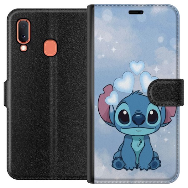 Samsung Galaxy A20e Tegnebogsetui Stitch Hoppende Glæde - Sjovt Design til Gave