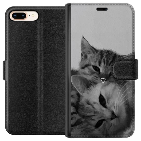 Kompatibel Tegnebogsetui til Apple iPhone 8 Plus Kat Hjerte
