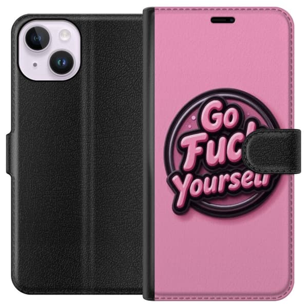 Kompatibel Tegnebogsetui til Apple iPhone 14 Rosa 3D textposter