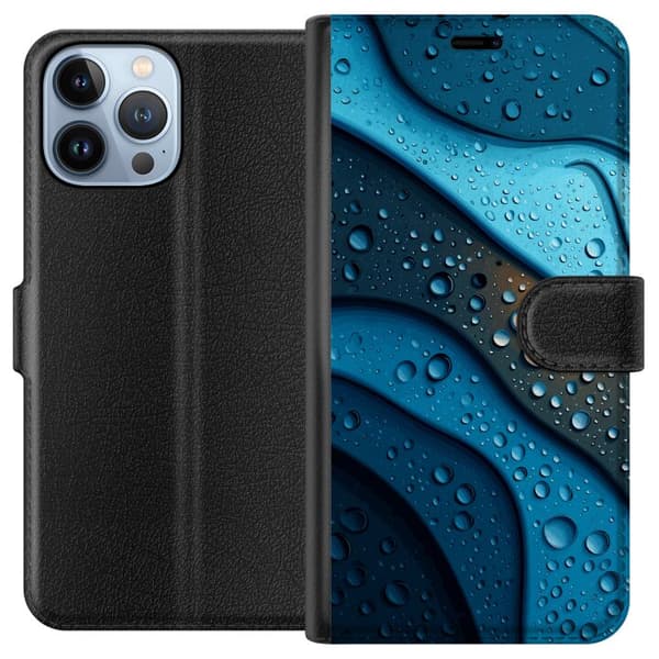 Kompatibelt Lommeboketui til Apple iPhone 13 Pro Max Blå abstrakte bølger med glitrende vanndråper i moderne grafisk design blå