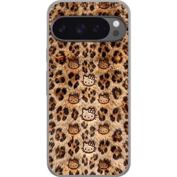 Kompatibelt Mobildeksel til Google Pixel 9 Pro XL Søtt leopardmønster med katteansikter i leken design brun