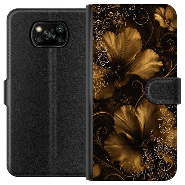 Kompatibelt Plånboksfodral till Xiaomi Poco X3 NFC Guldfärgade blommor guld