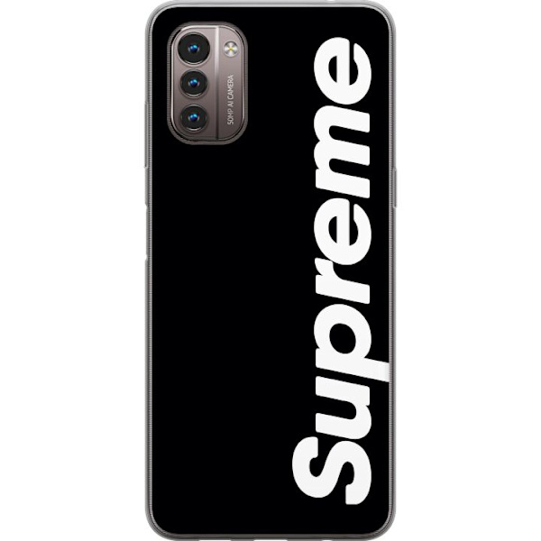 Nokia G21 Genomskinligt Skal Supreme Svart Vit Streetwear Design Klassisk Modeikon Trend Urban Stil Grafiskt Motiv Populär