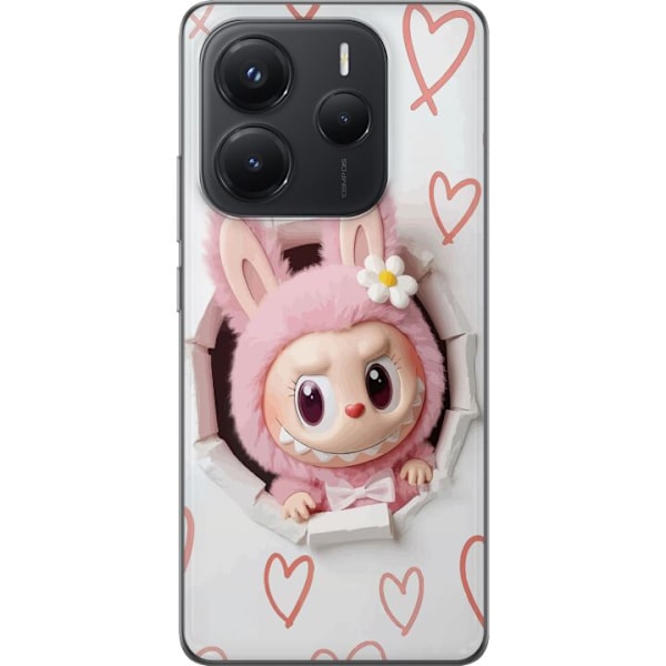 Xiaomi Redmi Note 14 Läpinäkyvä kuori Labubu Sydän Taustakuva Pop Mart Rakkausteema Hahmodesign Suosittu Motiivi Keräilytaideteossarja
