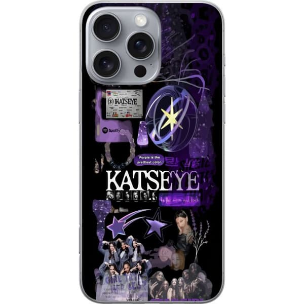 Kompatibelt Mobildeksel til Apple iPhone 16 Pro Max KATSEYE i lilla collage med gruppebilder, stjerner, logo og glitrende nostalgiske detaljer lila