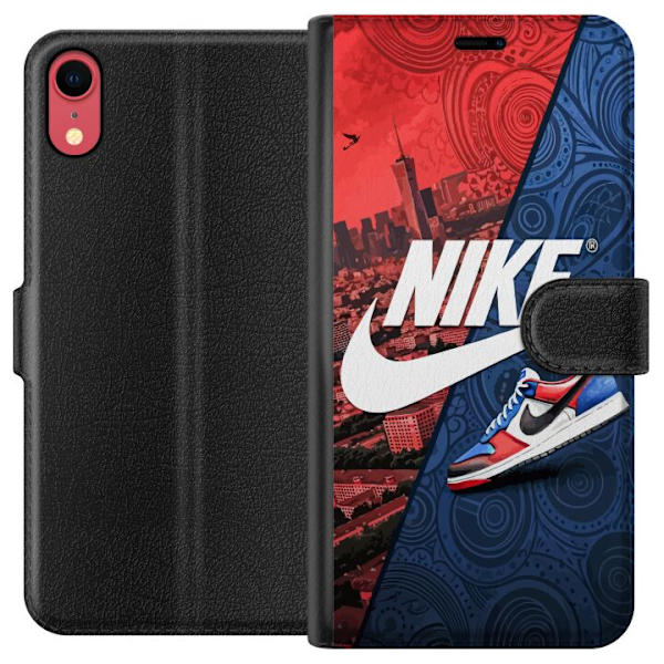 Apple iPhone XR Plånboksfodral Nike Logotyp Röd Blå Sneaker Stil Sport Fashion Populärt Swoosh Motiv Träningskläder Grafisk Ikon