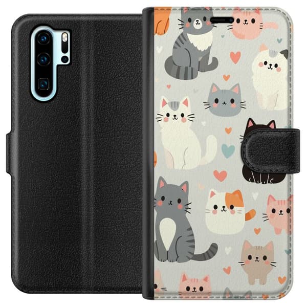 Kompatibelt Lommeboketui til Huawei P30 Pro Katter