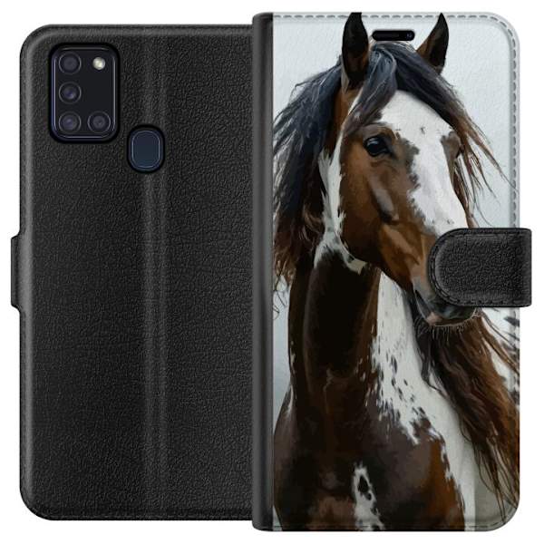 Samsung Galaxy A21s Plånboksfodral Häst Djurmotiv Grafisk Design Natur Kraftfullt Motiv Populär Väggkonst Djurtema Ridning