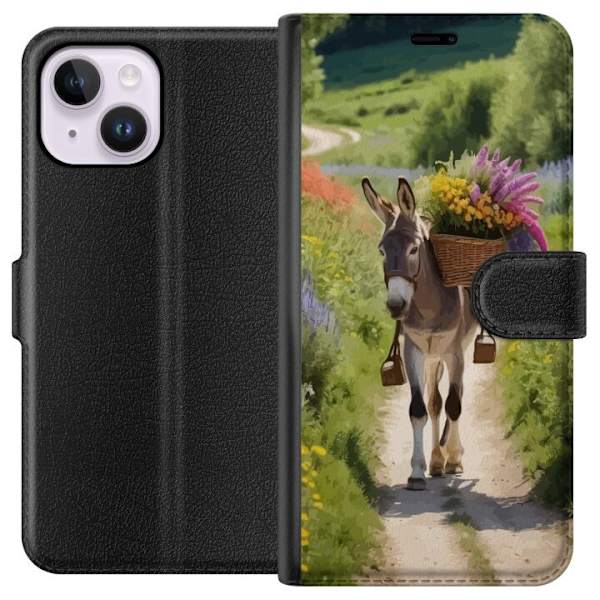 Apple iPhone 14 Plus Plånboksfodral Åsna Djurmotiv Rolig Design Naturmotiv Populär Dekor Humor Grafiskt Djurtema Exotiskt