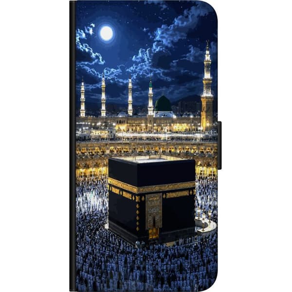 Kompatibelt Plånboksfodral till Samsung Galaxy Note10+ Kaaba under fullmåne med upplysta minareter, stjärnhimmel och pilgrimer i Mecka blå