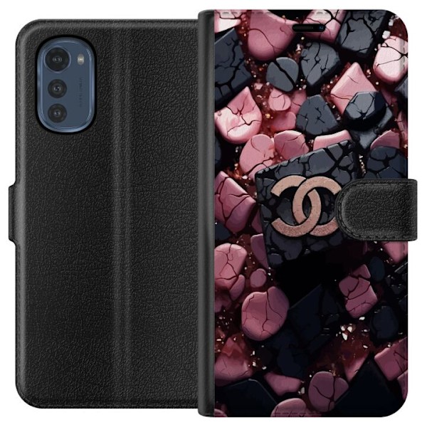 Motorola Moto E32s Lommeboketui Chanel Svart og Rosa