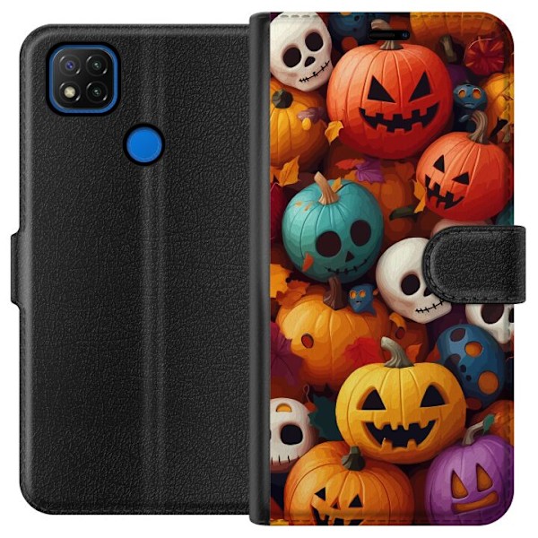 Xiaomi Redmi 9C Lommeboketui Halloween mønster 2024