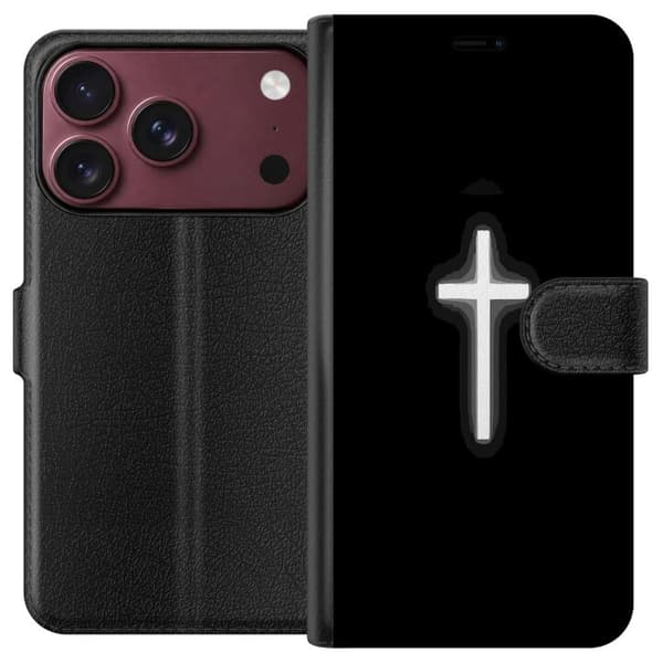 Kompatibel Tegnebogsetui til Apple iPhone 18 Pro Max Lysande vitt kors sort