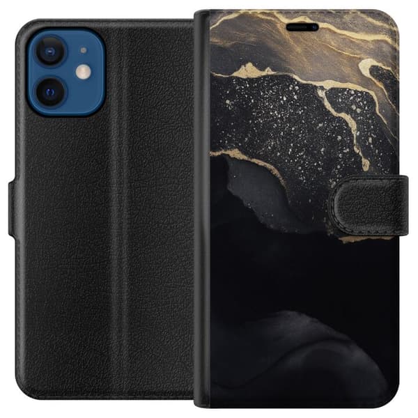 Kompatibelt Plånboksfodral till Apple iPhone 12 mini Svart guld abstrakt