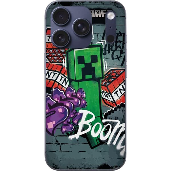 Kompatibelt Mobildeksel til Apple iPhone 18 Pro Grønn blokkfigur med dynamitt, graffitidetaljer og mørk urban bakgrunn grønn