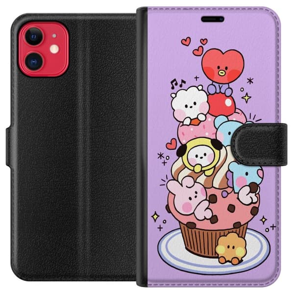 Kompatibel Tegnebogsetui til Apple iPhone 11 Sød cupcake med kawaii-dyr og hjerter