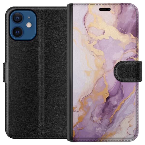 Kompatibelt Plånboksfodral till Apple iPhone 12 Marmor Lila Guld