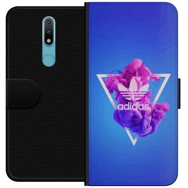 Nokia 2.4 Lompakkokotelo Adidas-inspiroitunut sininen muotoilu - urheilullinen motiivi retro-vibeillä sinisissä sävyissä