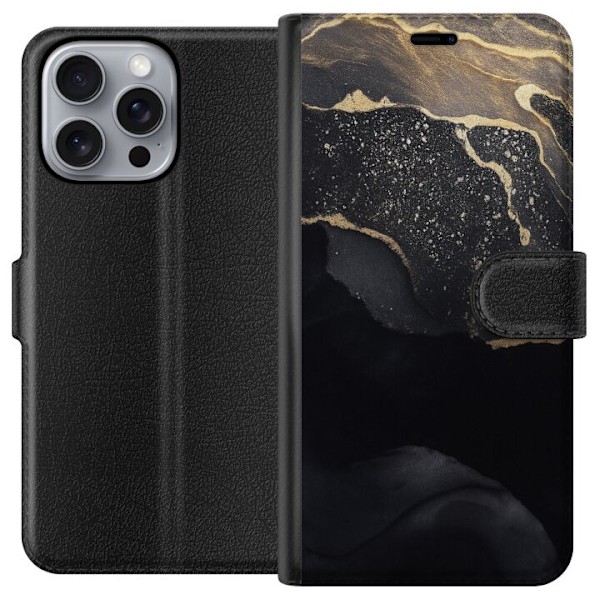 Apple iPhone 16 Pro Max Tegnebogsetui Sort guld abstrakt
